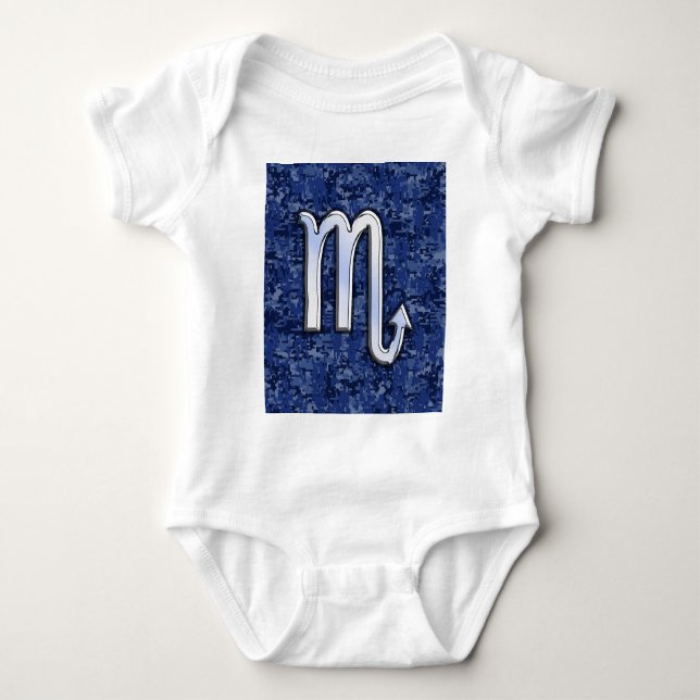 Scorpio Zodiac Symbol on Navy Blue Camo Baby Bodysuit (Front)