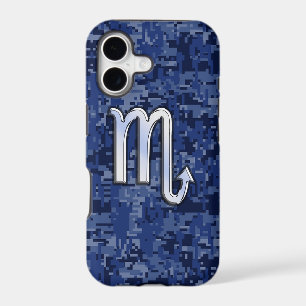 Scorpio Zodiac Symbol on Navy Blue Camo iPhone 17 Case