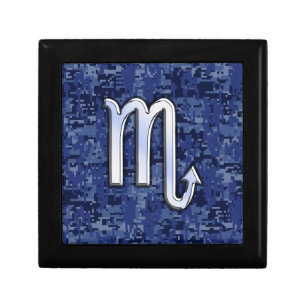 Scorpio Zodiac Symbol on Navy Blue Camo Keepsake Box