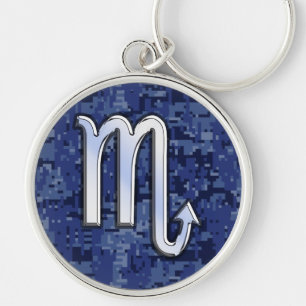 Scorpio Zodiac Symbol on Navy Blue Camo Keychain