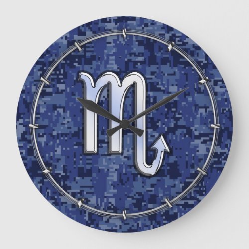 Scorpio Zodiac Symbol on Navy Blue Camo Large Clock