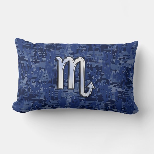 Scorpio Zodiac Symbol on Navy Blue Camo Lumbar Pillow (Front)