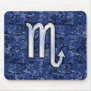 Scorpio Zodiac Symbol on Navy Blue Camo Mouse Pad