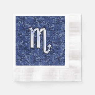 Scorpio Zodiac Symbol on Navy Blue Camo Paper Napkins