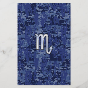 Scorpio Zodiac Symbol on Navy Blue Camo Stationery