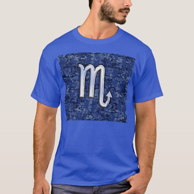 Scorpio Zodiac Symbol on Navy Blue Camo T-Shirt (Front)
