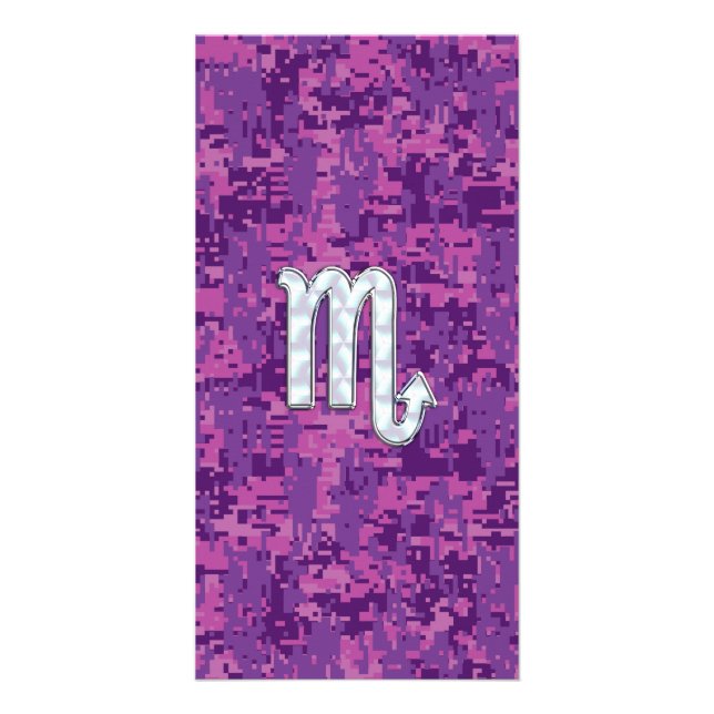 Scorpio Zodiac Symbol on Pink Digital Camo Card (Front)