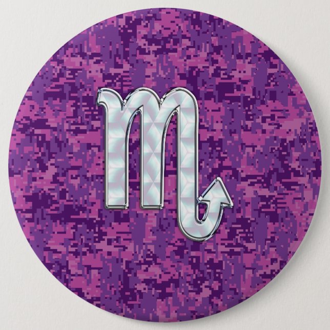 Scorpio Zodiac Symbol on Pink Digital Camo Pinback Button (Front)