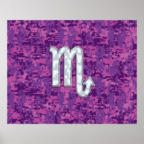 Scorpio Zodiac Symbol on Pink Digital Camo Poster
