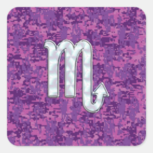 Scorpio Zodiac Symbol on Pink Digital Camo Square Sticker