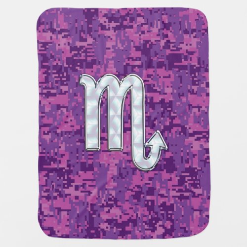 Scorpio Zodiac Symbol on Pink Digital Camouflage Stroller Blanket