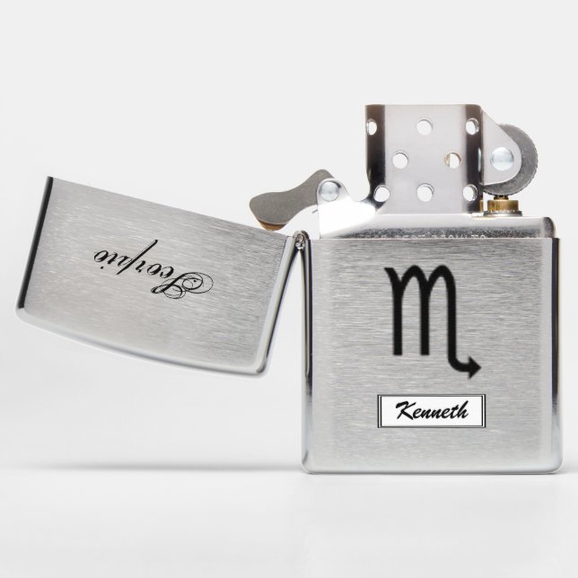 Scorpio Zodiac Symbol Standard by Kenneth Yoncich Zippo Lighter (Opened)