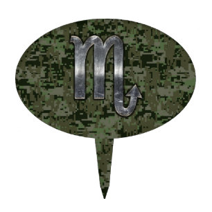 Scorpio Zodiac Symbol Woodland Digital Camo Cake Topper