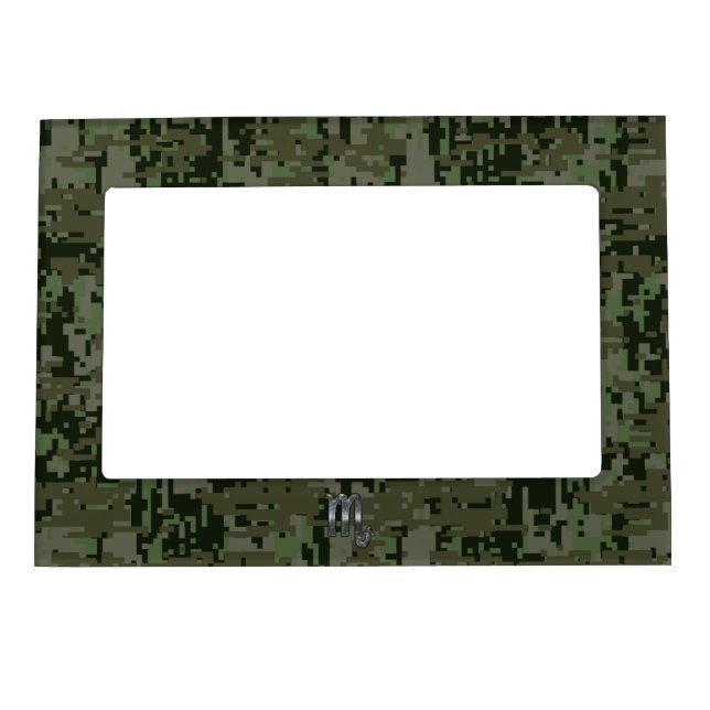 Scorpio Zodiac Symbol Woodland Digital Camo Magnetic Photo Frame (Front)