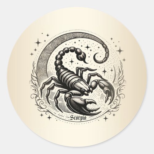 Scorpion Crescent Moon Astrology Zodiac Scorpio Classic Round Sticker