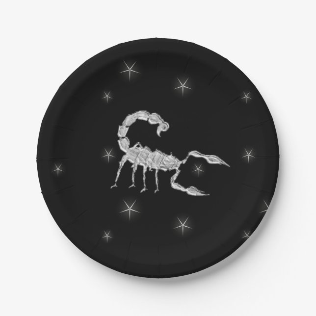Scorpion  Design Black Paper Plates (Front)