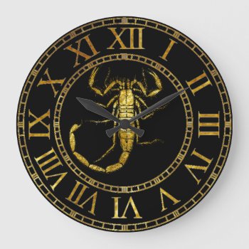 Scorpion In Gold Large Clock by WRAPPED_TOO_TIGHT at Zazzle