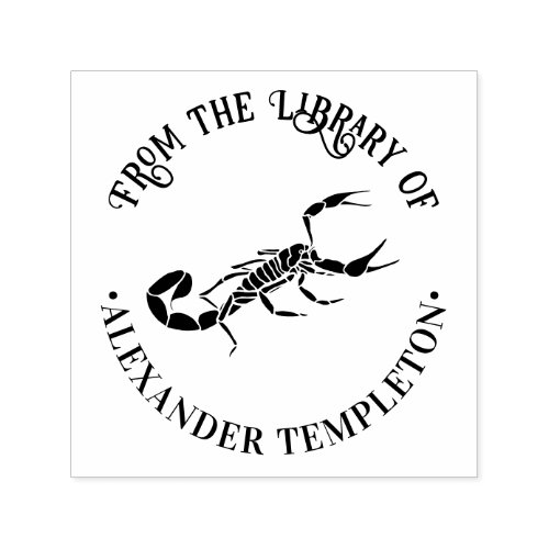 Scorpion Silhouette Round Library Book Name Self_inking Stamp