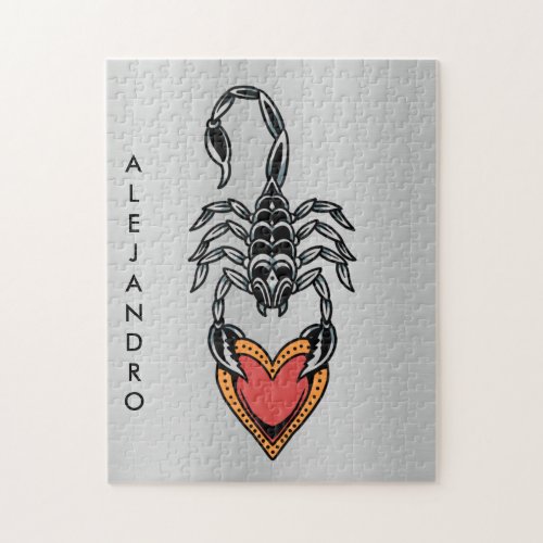 Scorpion Zodiac Sign Heart Love Dark Gray Add Name Jigsaw Puzzle