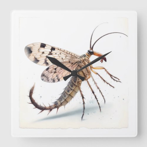 Scorpionfly Elegance IREF314 _ Watercolor by John  Square Wall Clock