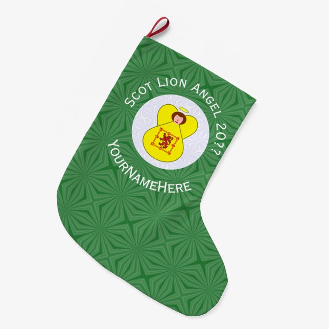Scot Lion Rampant Angel Christmas Flag Personalize Large Christmas Stocking (Front (Hanging))