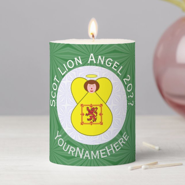 Scot Lion Rampant Angel Christmas Flag Personalize Pillar Candle (In Situ)