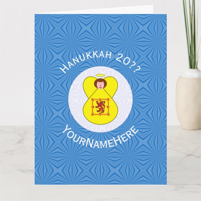 Scot Lion Rampant Angel Hanukkah Flag Personalize Card (Front)