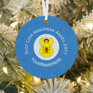 Scot Lion Rampant Angel Hanukkah Flag Personalized Metal Ornament