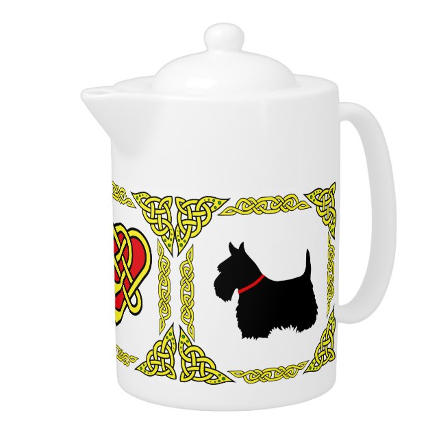 Scotalnd Celtic heart black Scottish Terrier 5 Teapot (Right)