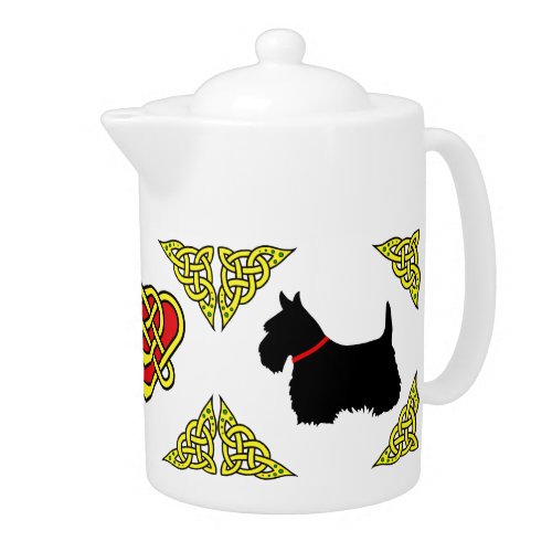 Scotalnd Celtic heart black Scottish Terrier Teapot