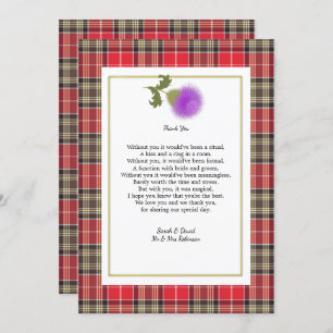 Scotch Clan Tartan Wedding Poem Thank You Photo Invitation