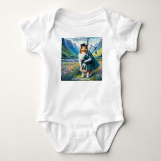 Scotch Collie Serenade – Bagpipes & Tartan Whimsy Baby Bodysuit