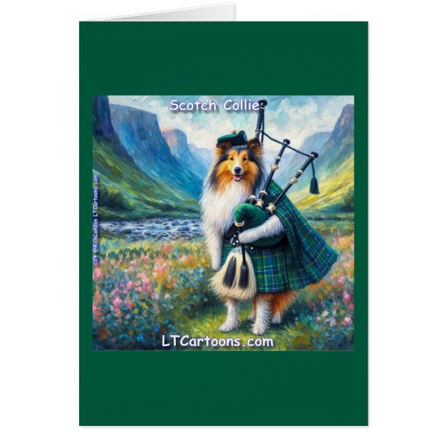 Scotch Collie Serenade – Bagpipes & Tartan Whimsy Cards (Front)