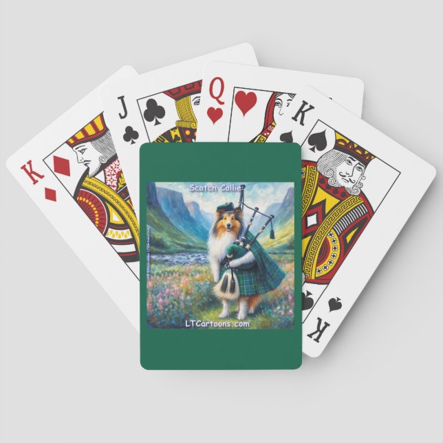 Scotch Collie Serenade – Bagpipes & Tartan Whimsy Poker Cards (Back)