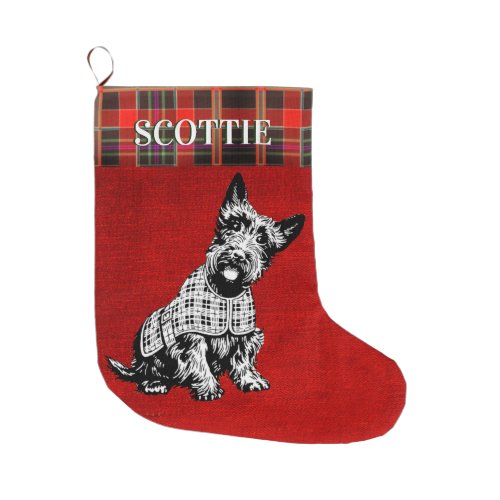 SCOTISH TERRIER DOG SCOTTIE DOG  TARTAN LARGE CHRISTMAS STOCKING