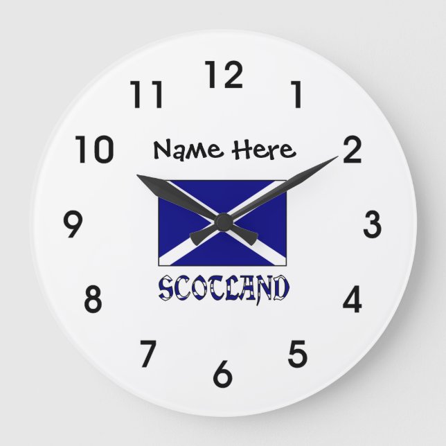 Scotland and Scottish Flag with Your Name Large Cl Clock (Front)
