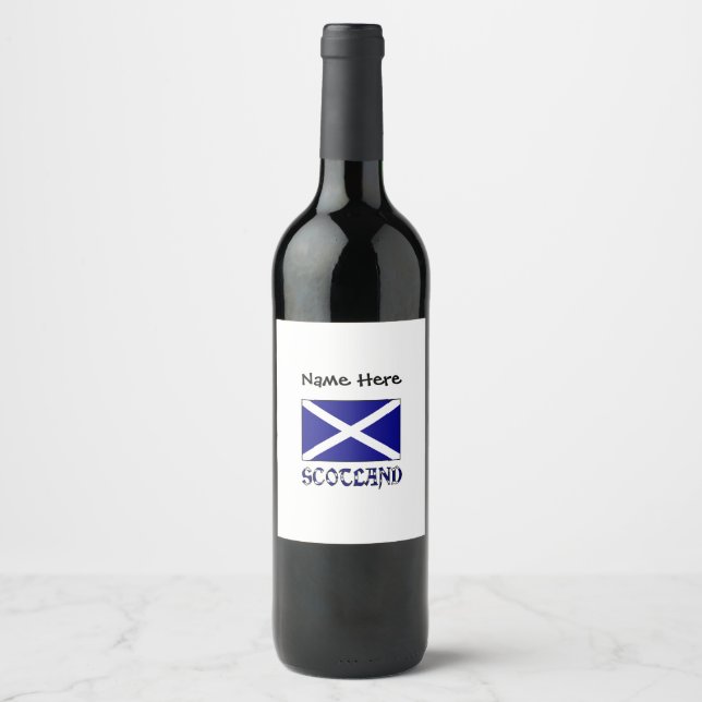 Scotland and Scottish Flag with Your Name Wine Label (Front)