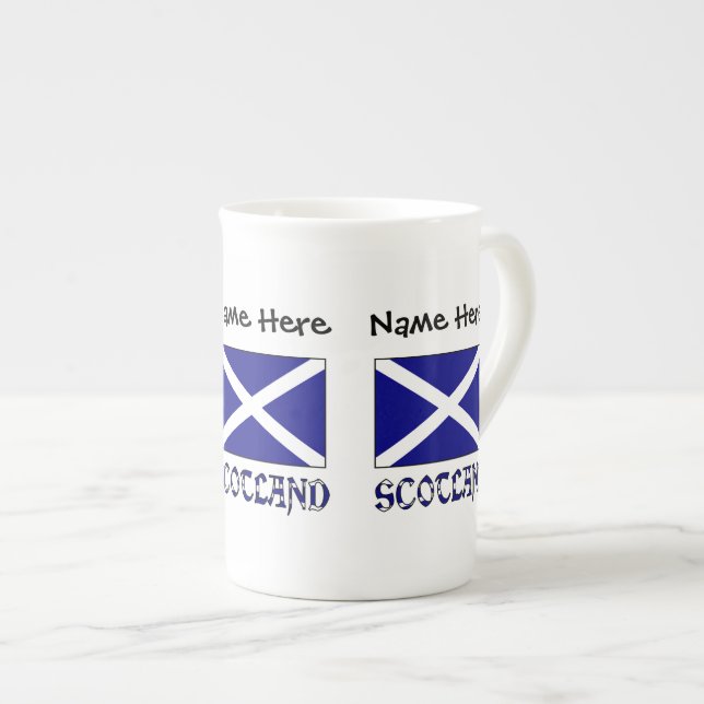 Scotland and St. Andrew Cross Flag Personalized  Bone China Mug (Front Right)