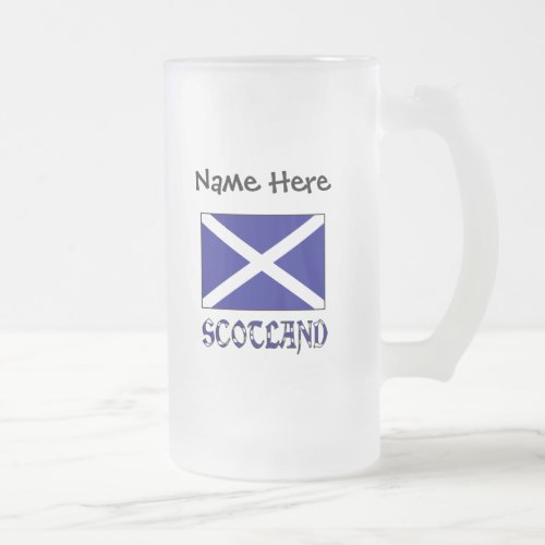 Scotland and St Andrew Cross Flag Personalized  Frosted Glass Beer Mug