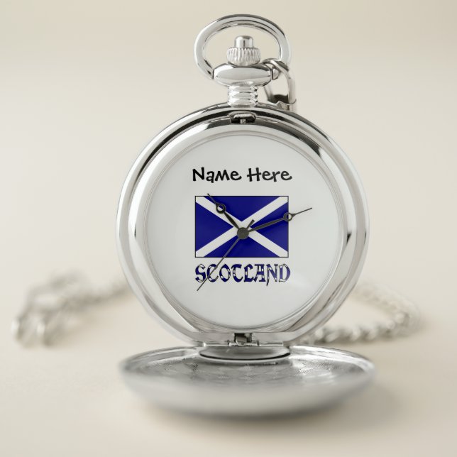 Scotland and St. Andrew Cross Flag Personalized  Pocket Watch (Inside)