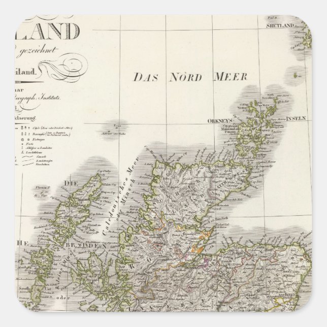 Scotland Atlas Map Square Sticker (Front)