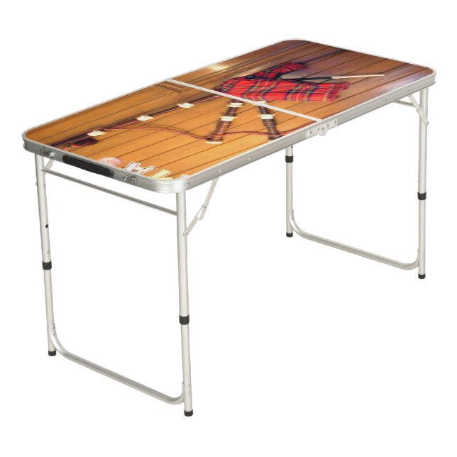 Scotland Bagpipe Tartan Plaid Musical Instrument Beer Pong Table (Angled)