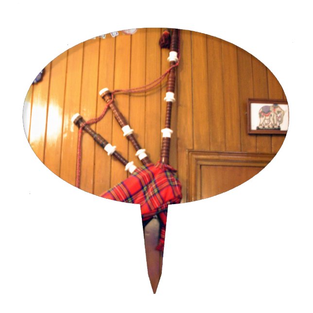 Scotland Bagpipe Tartan Plaid Musical Instrument Cake Topper (Front)