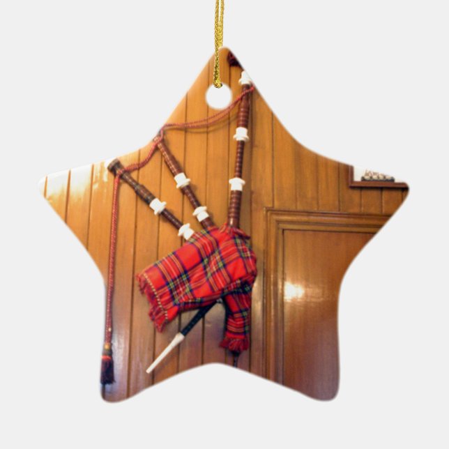 Scotland Bagpipe Tartan Plaid Musical Instrument Ceramic Ornament (Front)