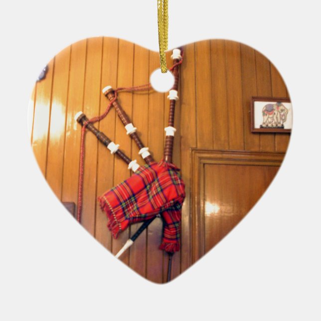 Scotland Bagpipe Tartan Plaid Musical Instrument Ceramic Ornament (Front)
