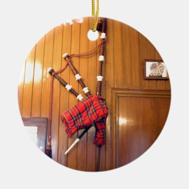 Scotland Bagpipe Tartan Plaid Musical Instrument Ceramic Ornament (Front)