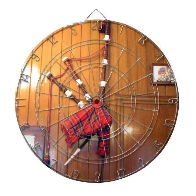 Scotland Bagpipe Tartan Plaid Musical Instrument Dartboard With Darts (Front)