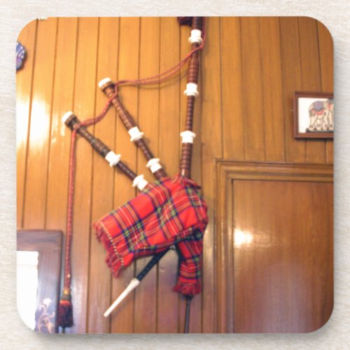 Scotland Bagpipe Tartan Plaid Musical Instrument Drink Coaster