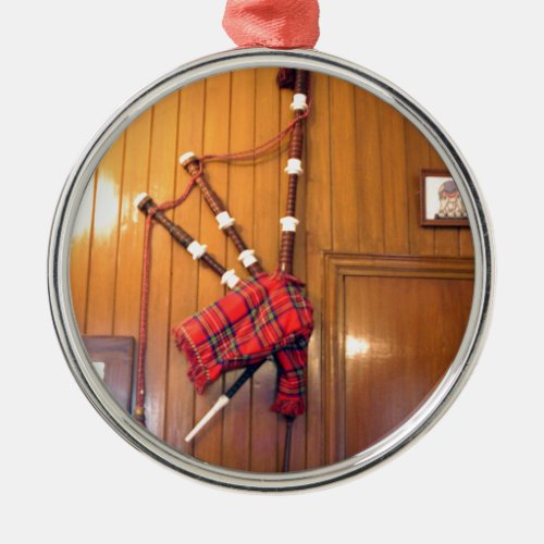 Scotland Bagpipe Tartan Plaid Musical Instrument Metal Ornament