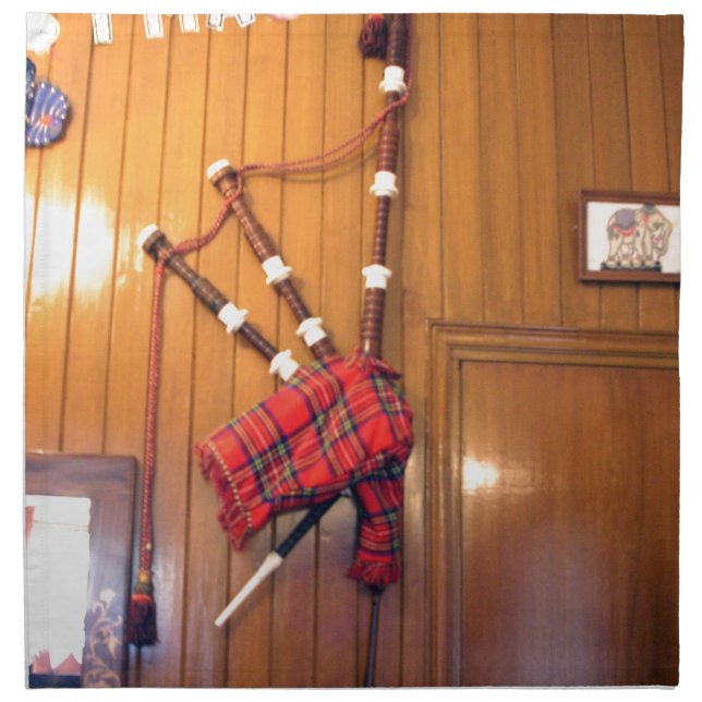 Scotland Bagpipe Tartan Plaid Musical Instrument Napkin (Front)